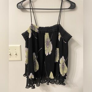 1. State Women’s Black Mixed Print Pleated Layered Shift Strappy Top Size M